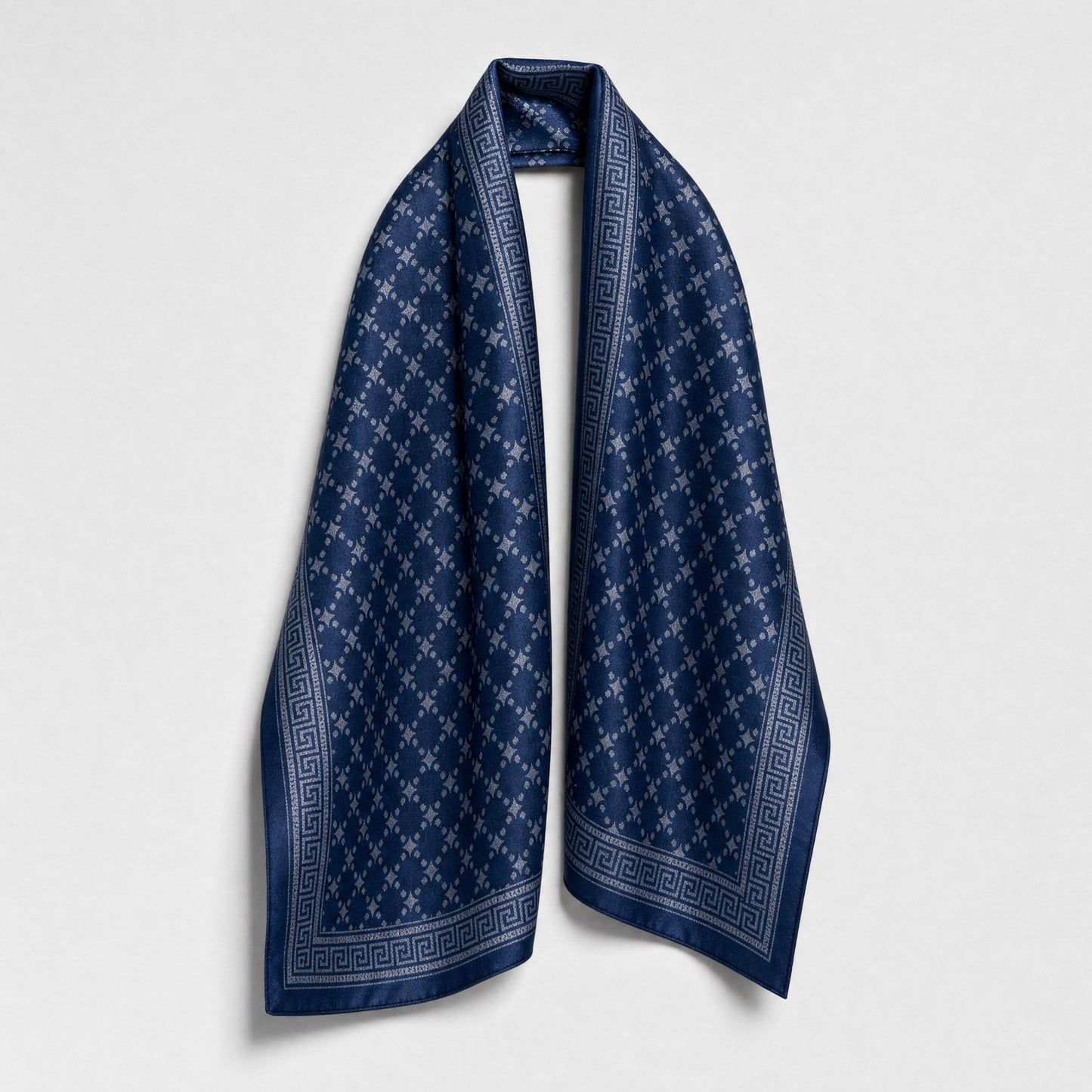 Navy Grid Zhuang Brocade Silk Scarf