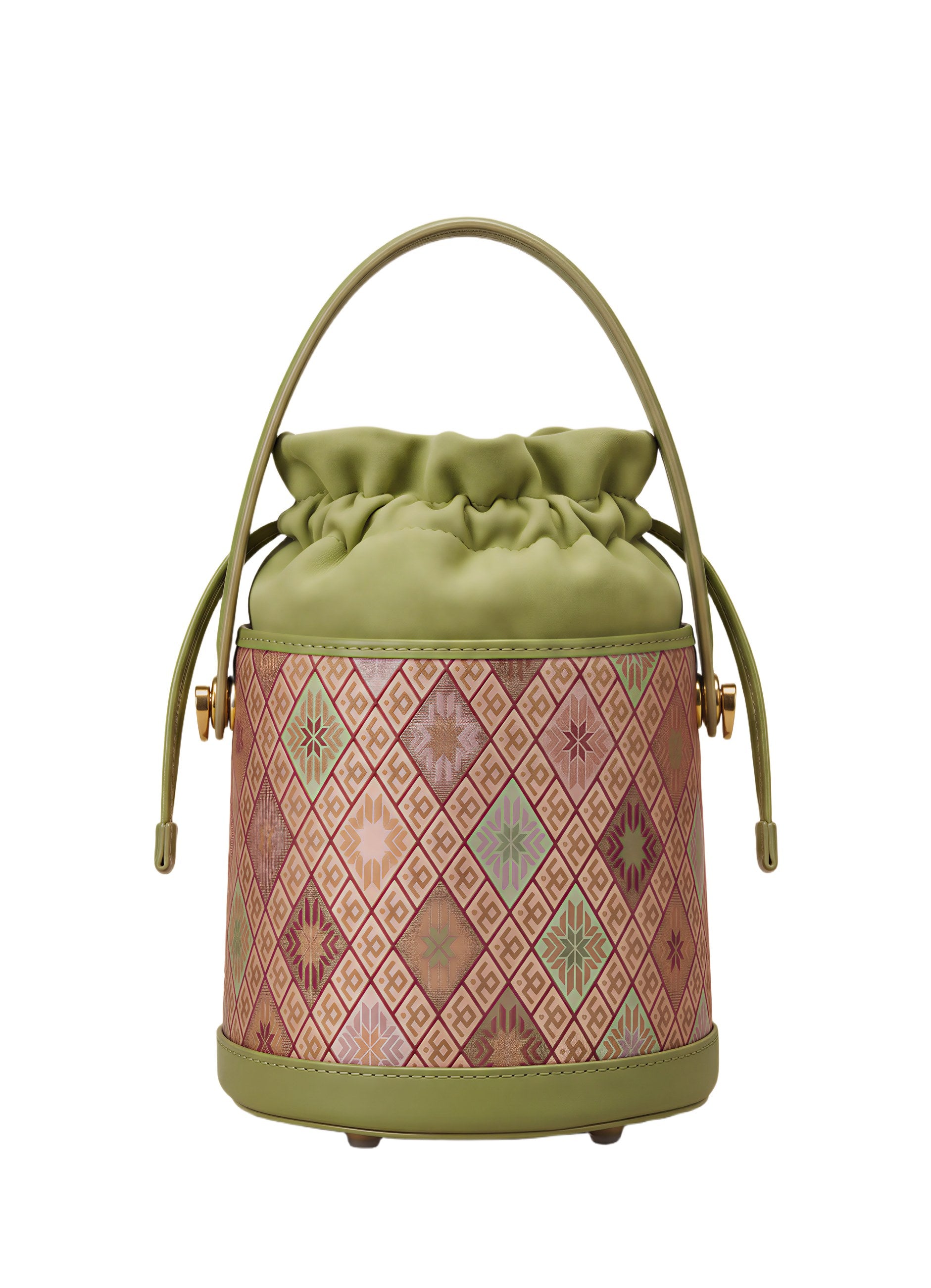 Pink Green Zhuang Brocade Bucket Bag