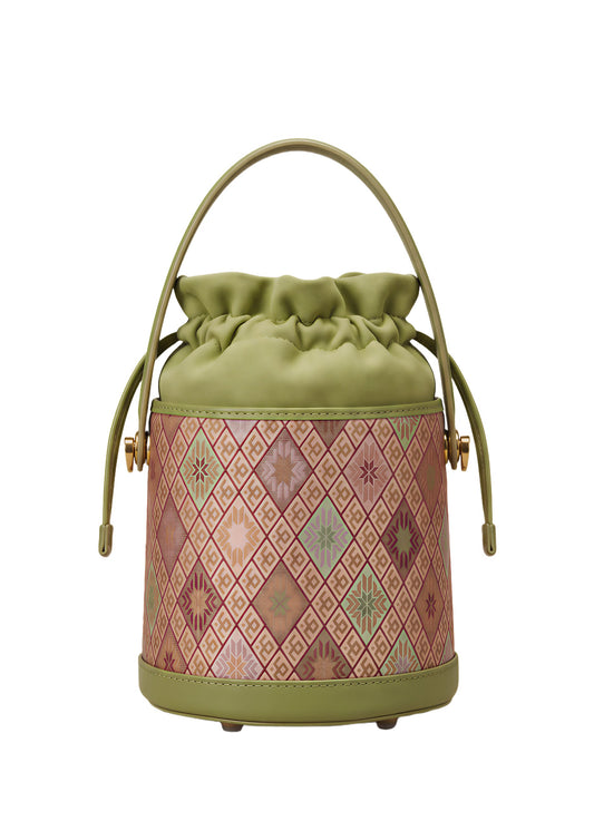 Pink Green Zhuang Brocade Bucket Bag