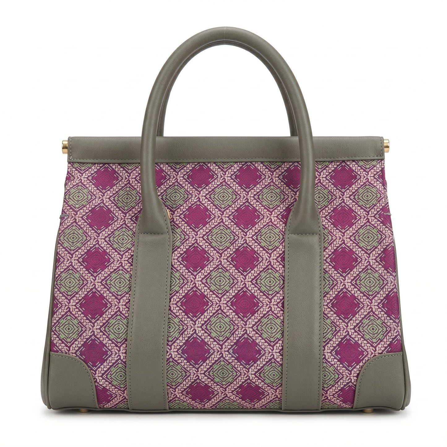 Purple Green Diamond Zhuang Brocade Tote Bag