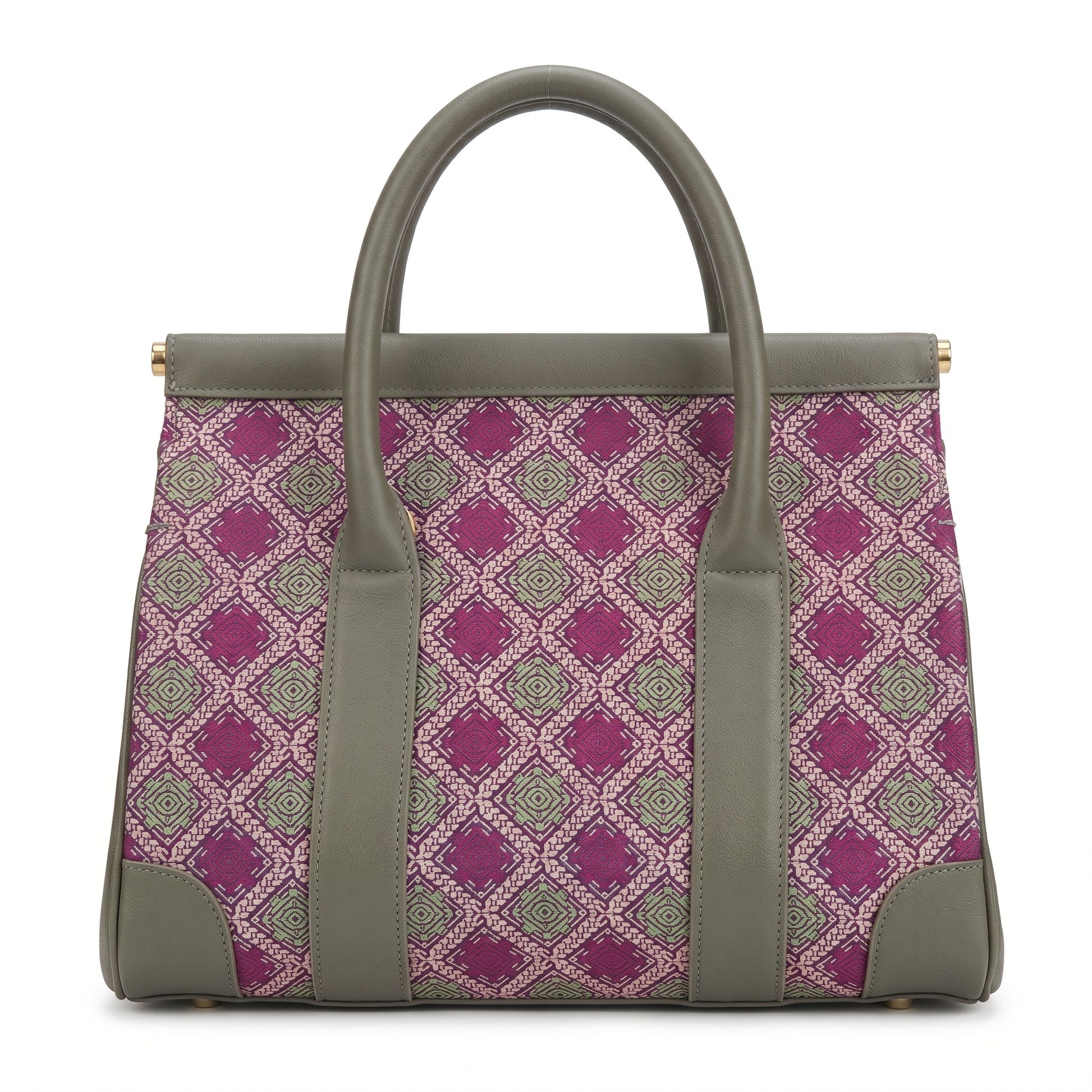 Purple Green Diamond Zhuang Brocade Tote Bag