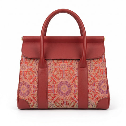 Red Zhuang Brocade Top-Handle Bag