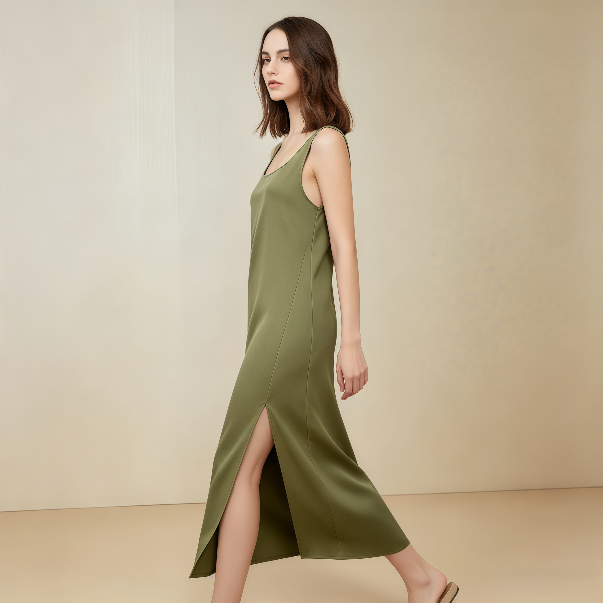Soho 16 Momme Grade 6A Mulberry Silk Crepe Slit Tank Midi Dress