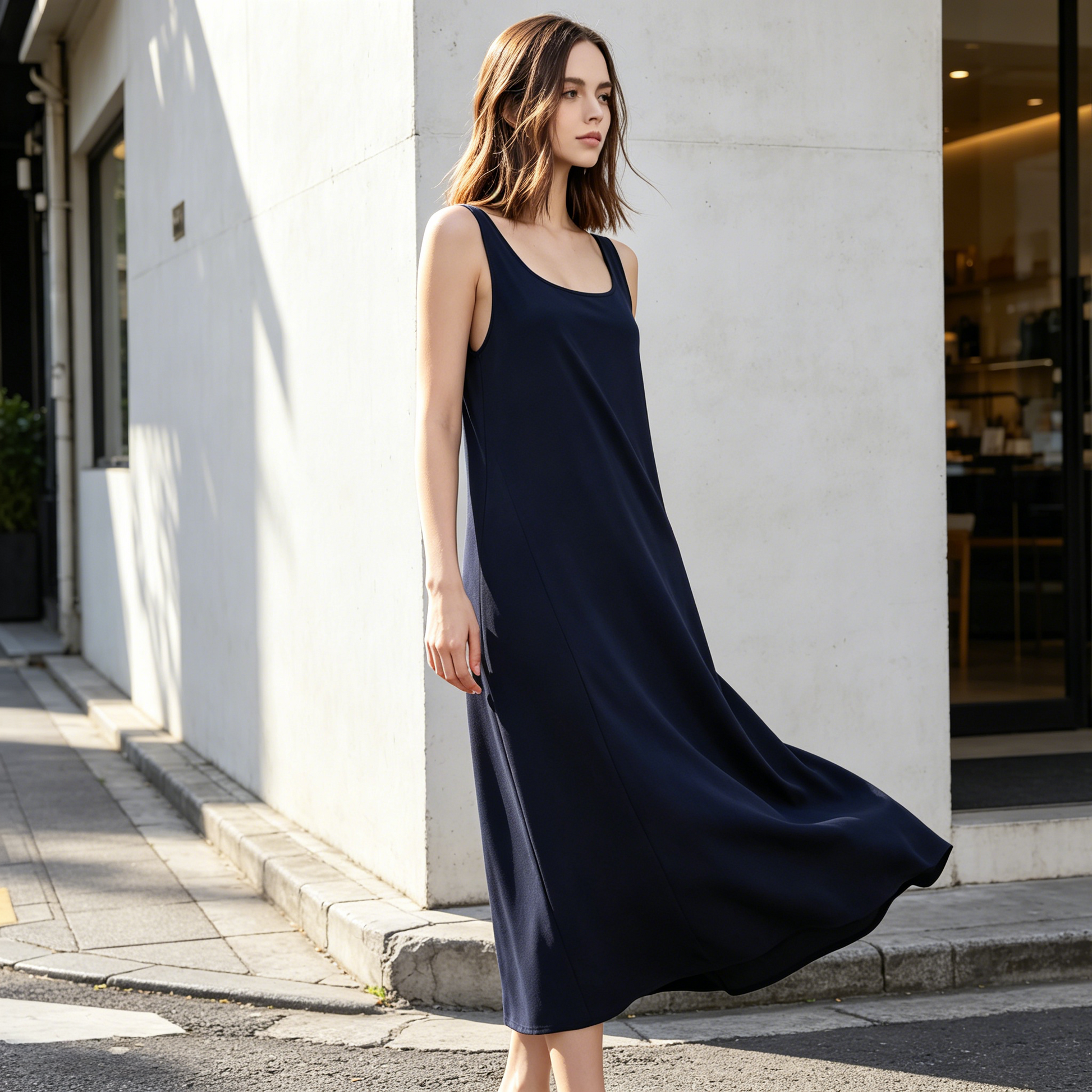 Soho 16 Momme Grade 6A Mulberry Silk Crepe Slit Tank Midi Dress