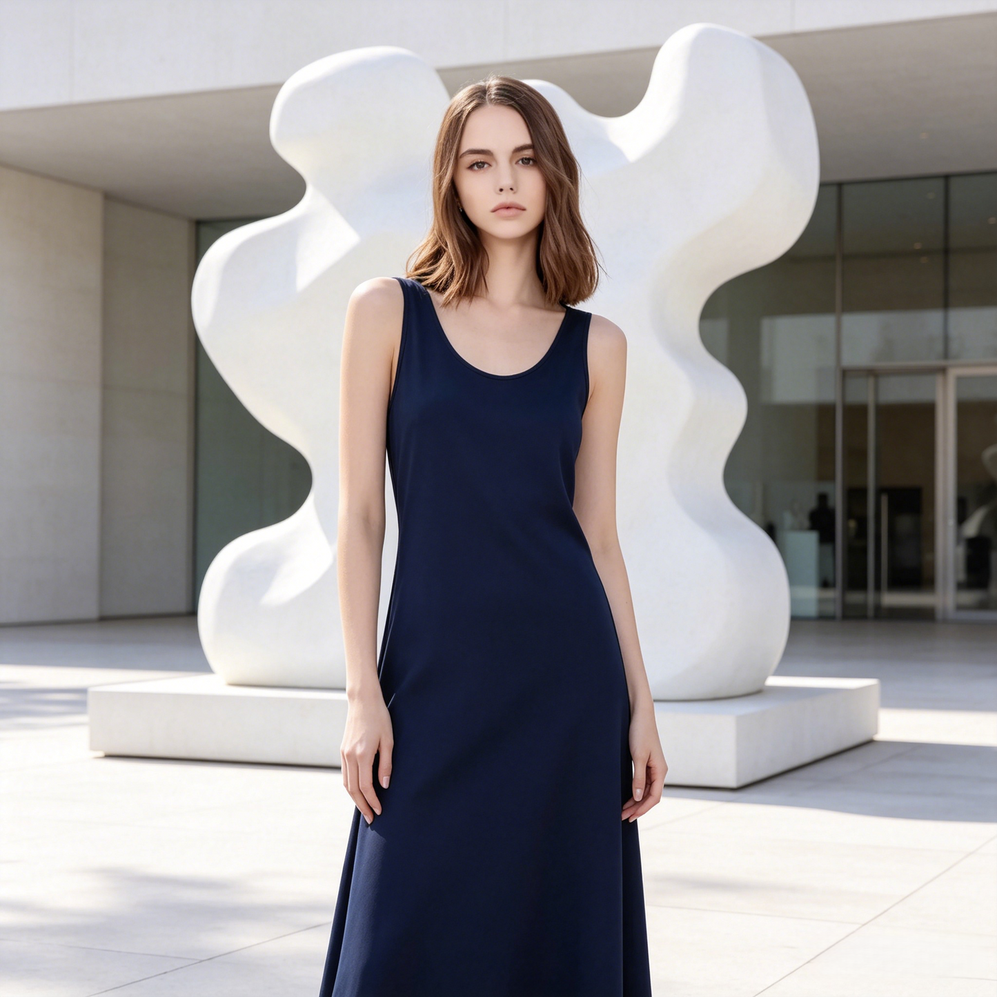 Soho 16 Momme Grade 6A Mulberry Silk Crepe Slit Tank Midi Dress