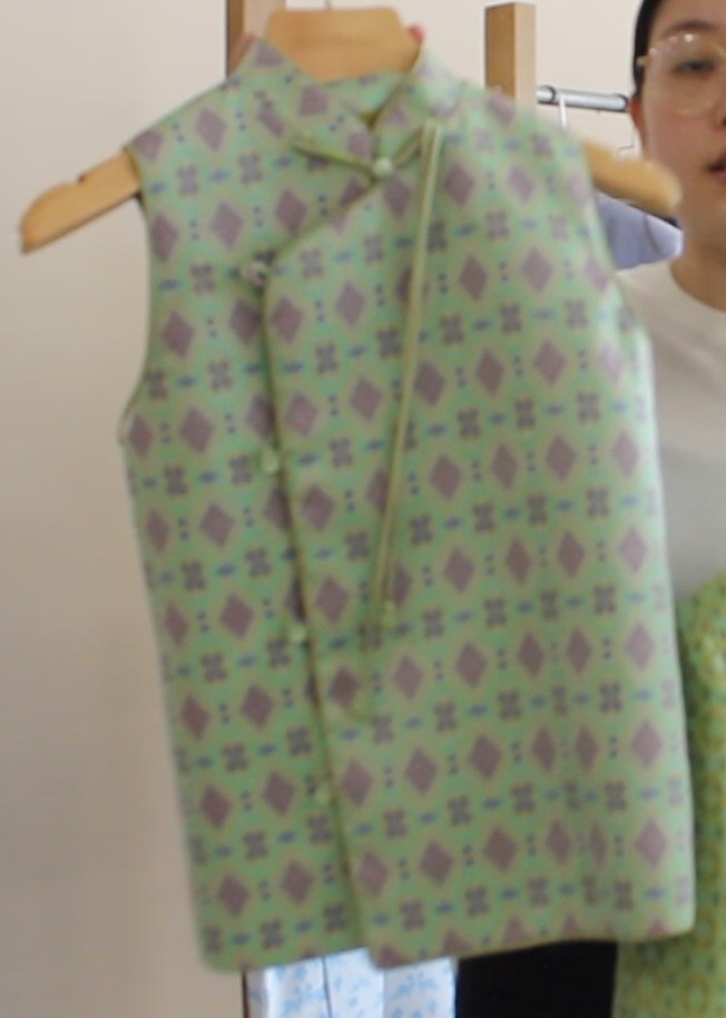 Women's Green Zhuang Brocade Asymmetric Vest