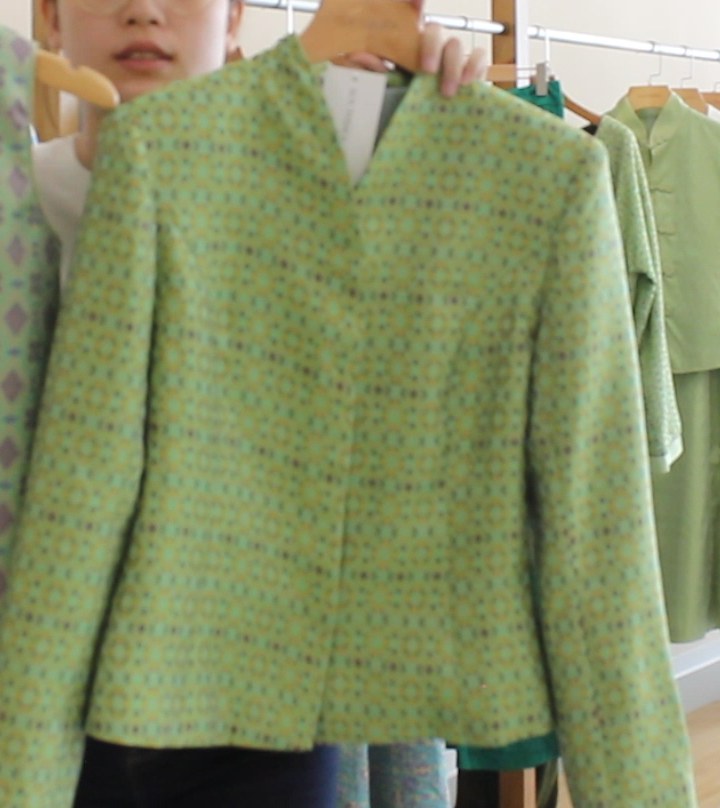 Women's Green Zhuang Brocade Short Blazer