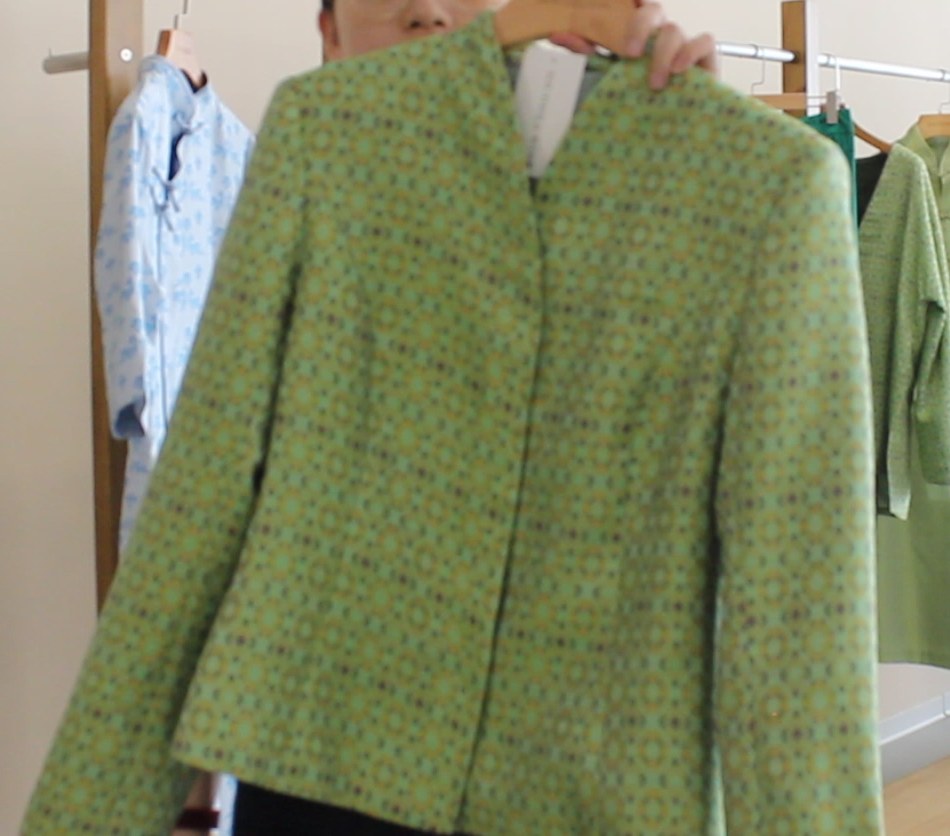 Women's Green Zhuang Brocade Short Blazer