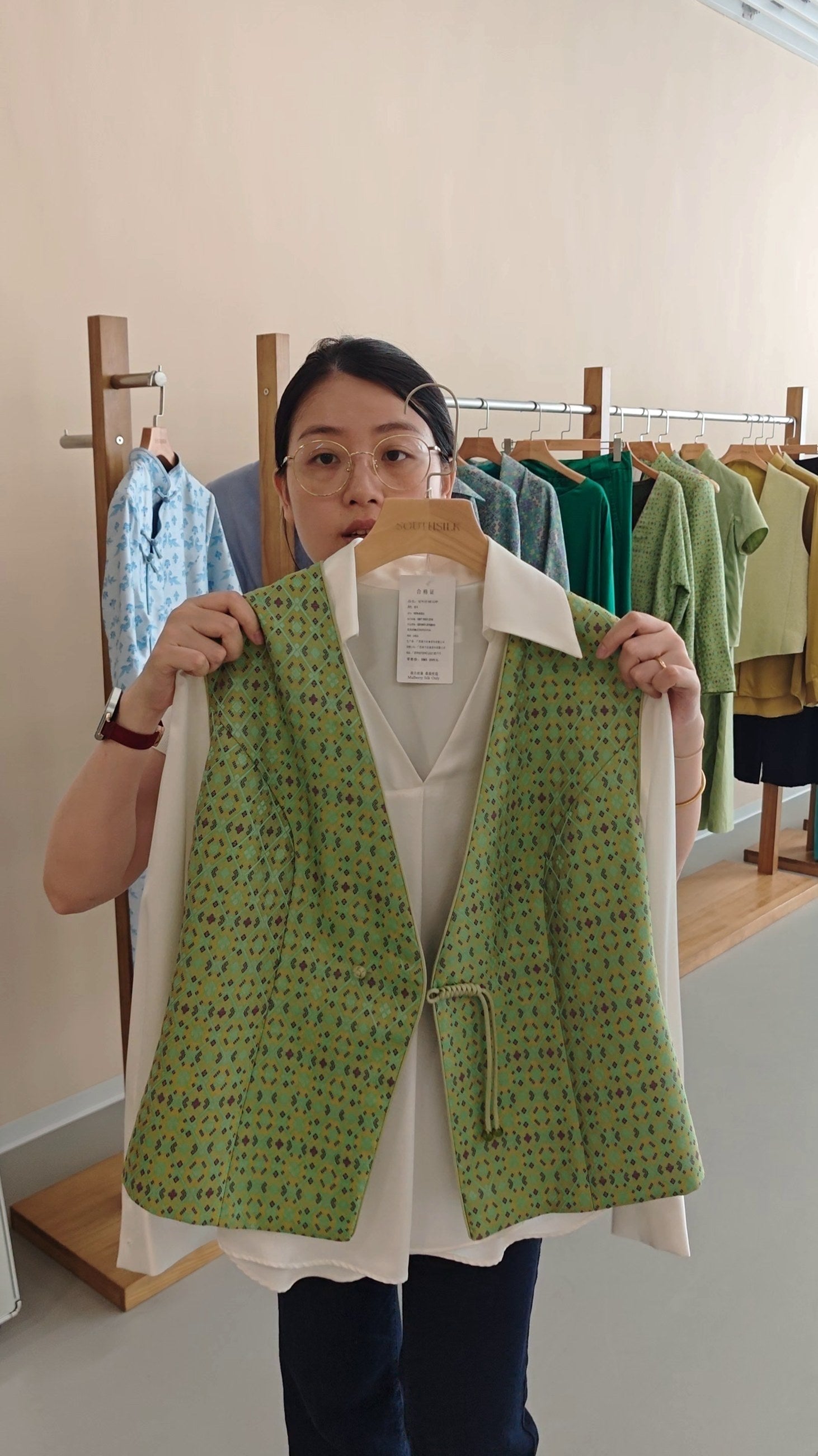 Women's Green Zhuang Brocade Waistcoat