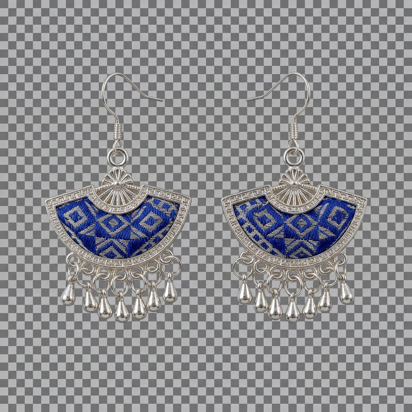 Zhuang Brocade Fan Tassel Earrings