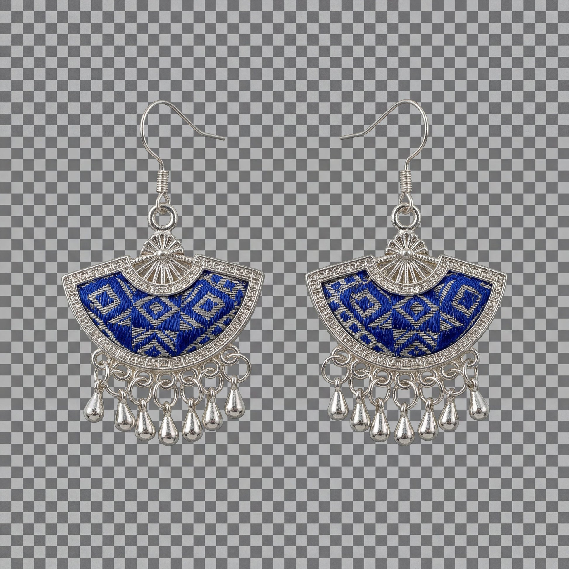 Zhuang Brocade Fan Tassel Earrings