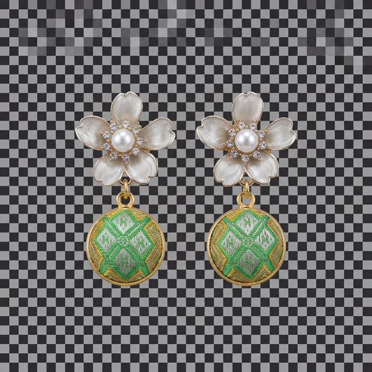 Zhuang Brocade Floral Tassel Earrings