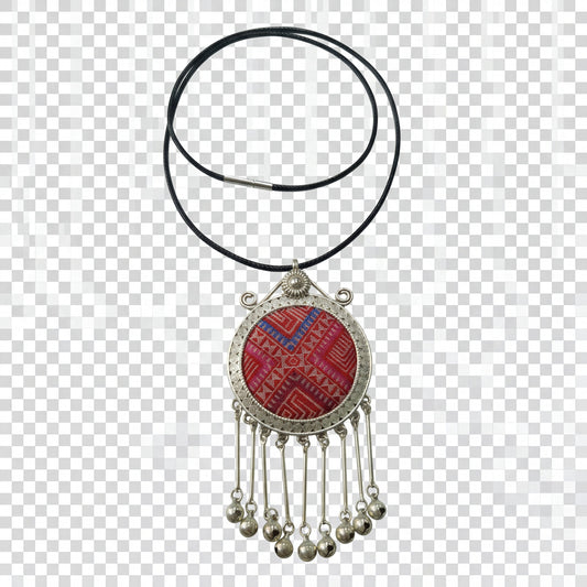 Zhuang Brocade Round Pendant Necklace