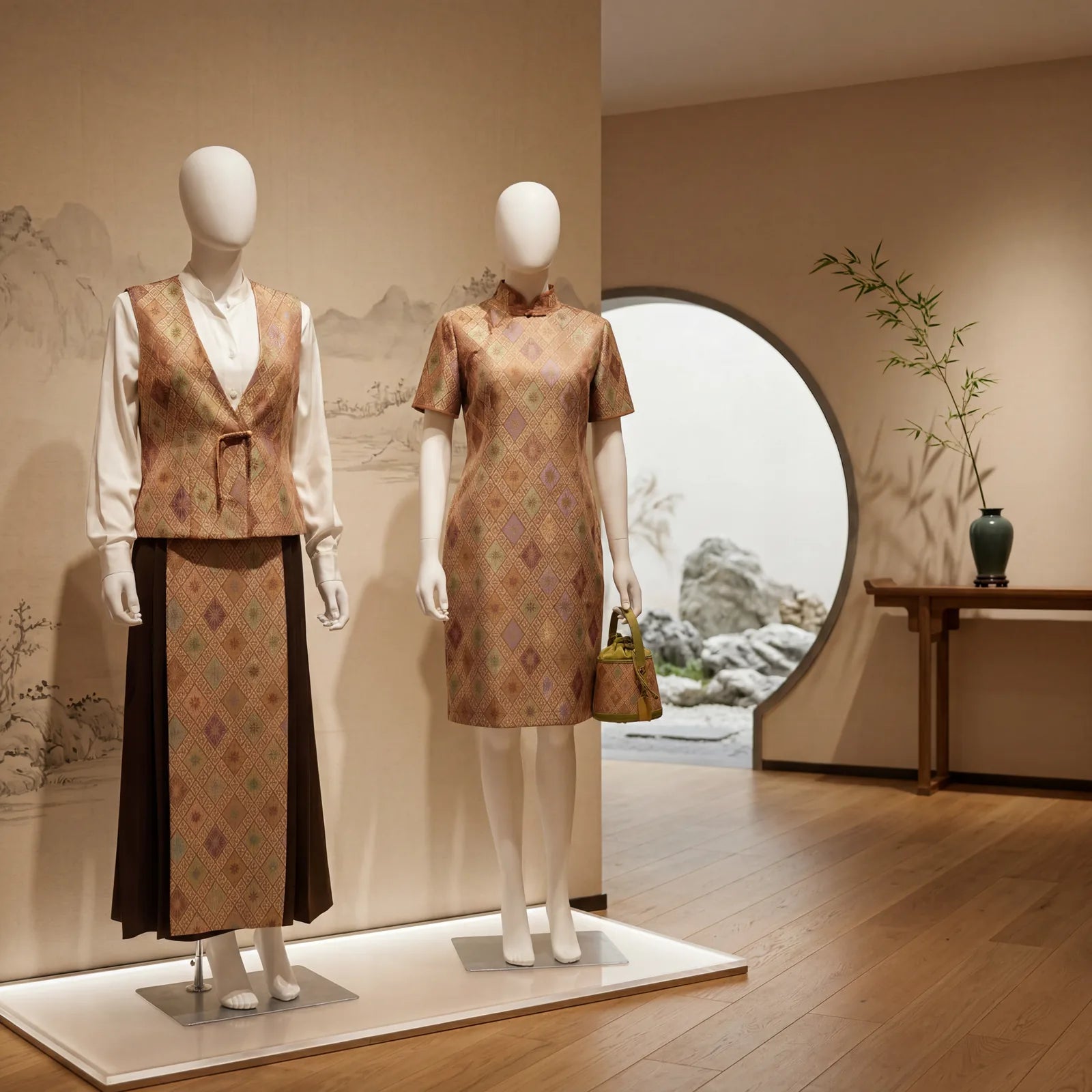 Modern daily apparel made with Zhuang brocade fabric