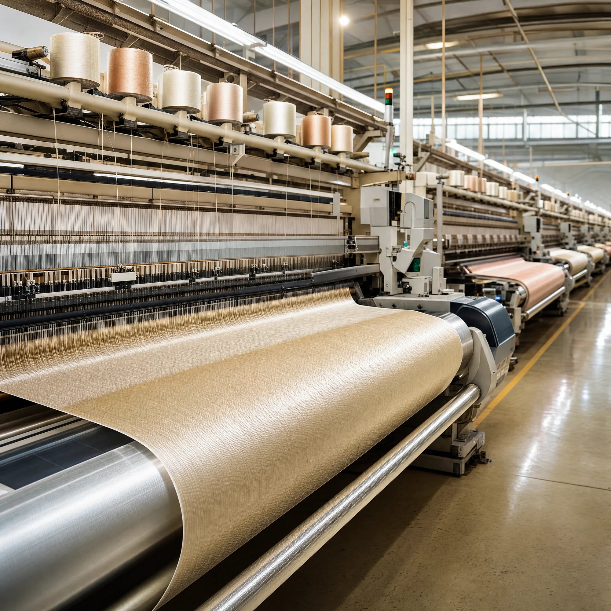 Silk weaving workshop with production looms