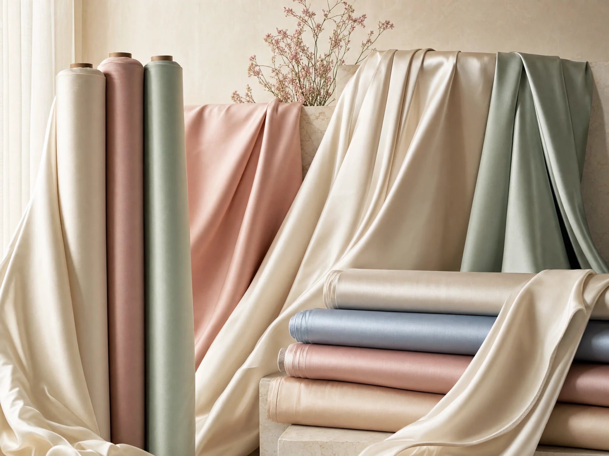 Silk satin, luo, double crepe, jacquard and greige fabrics