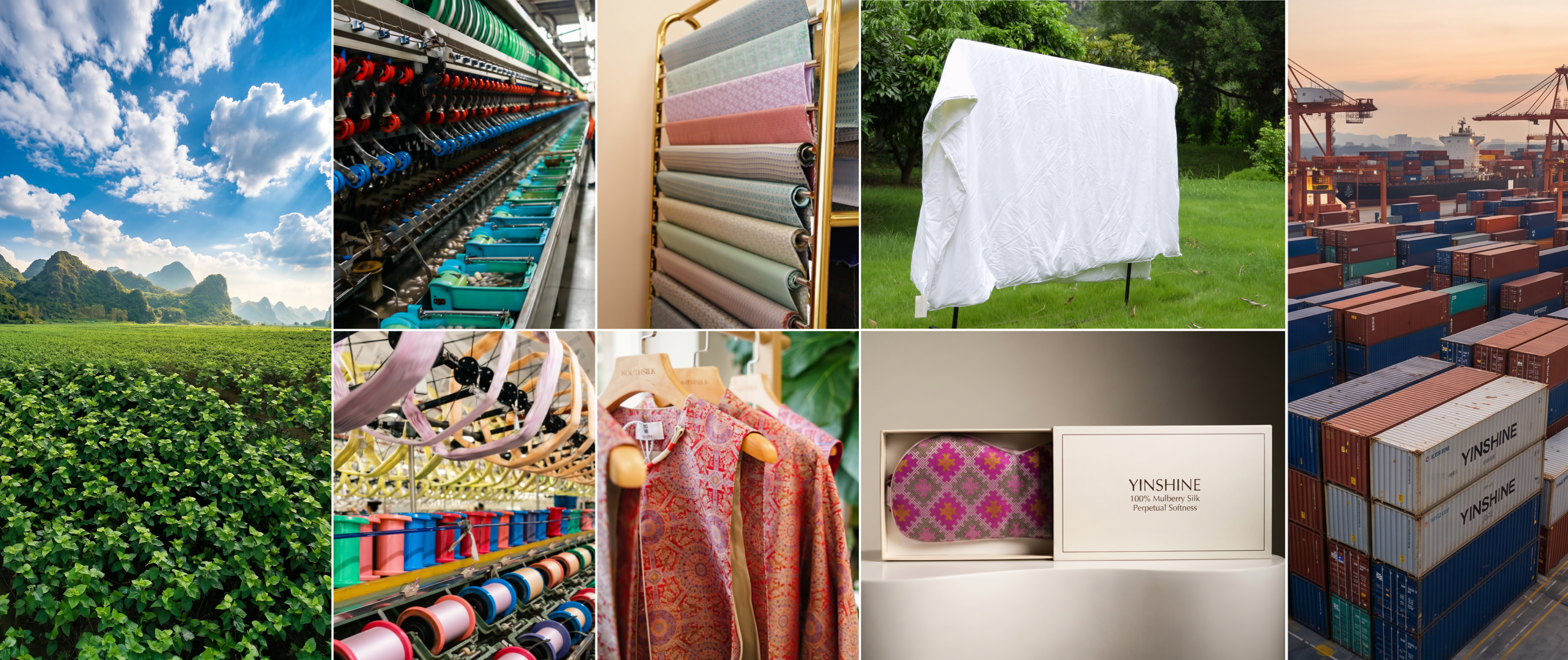 YINSHINE full-chain silk sourcing and manufacturing collage